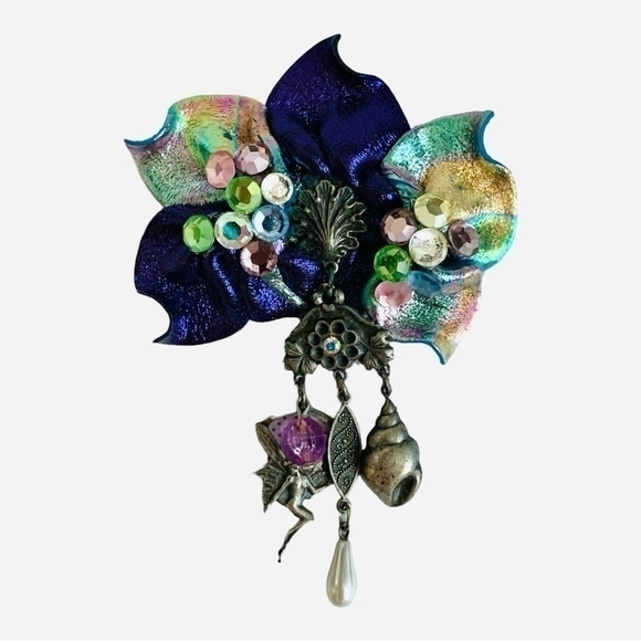 NIB Brooch Unique Jekari Designs SilverTone Multicolor Crystal Floral Pin Brooch - Picture 4 of 6